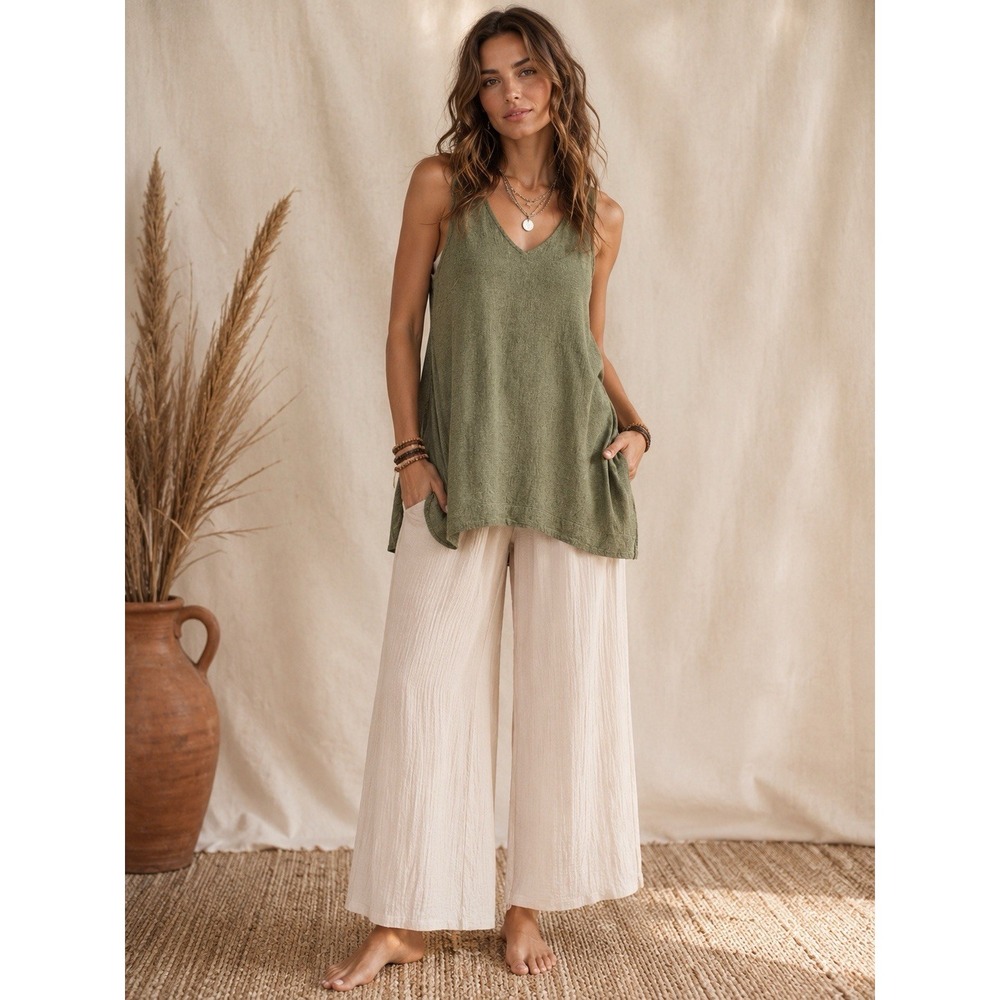 Cut Loose Sleeveless Tank Tunic Linen Blend Oversized Women M Lagenlook Boho